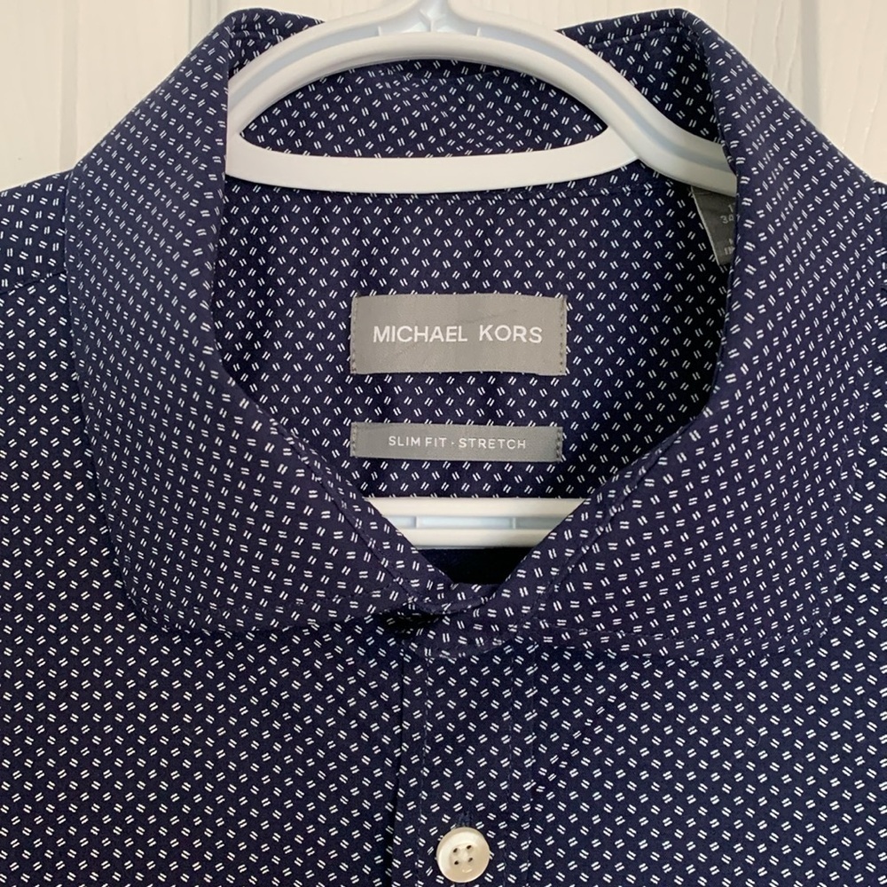 Michael Kors Slim Fit Stretch Navy long Sleeve Dress Shirt Mens Size Extra Large